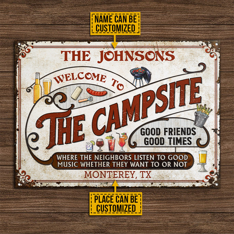 Personalized Campsite Grilling Red Listen To The Good Music Custom Classic Metal Signs