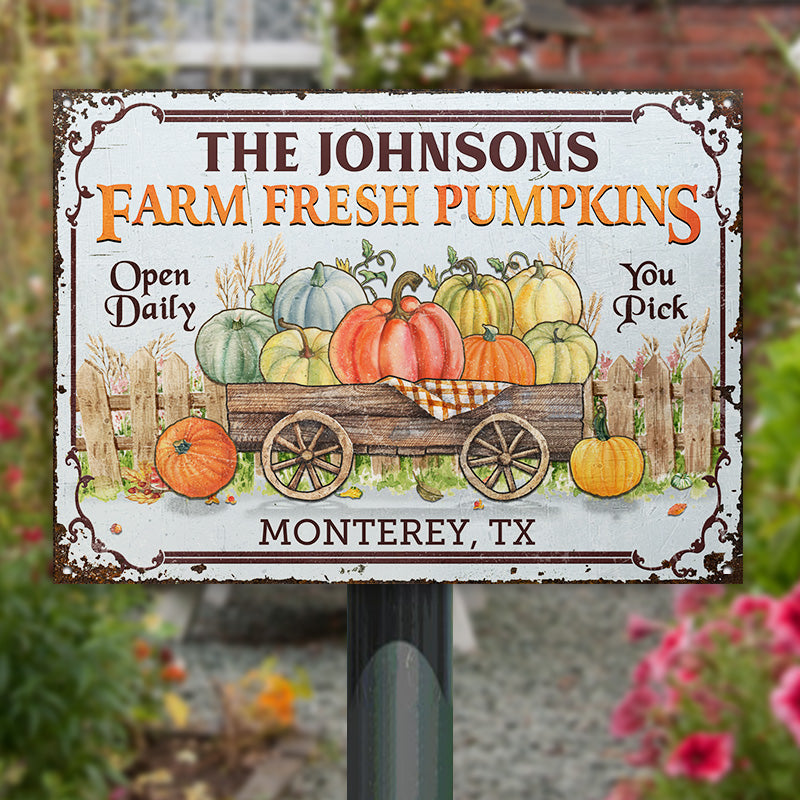 Personalized Farm Fresh Pumpkin Custom Classic Metal Signs, Fall Yard Sign, Garden Decor
