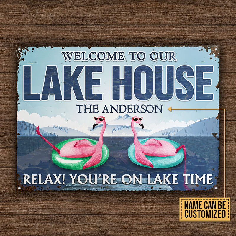 Personalized Flamingo Lake You're On Lake Time Custom Classic Metal Signs