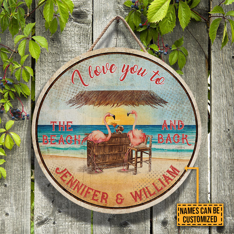 Personalized Flamingo Love You To The Beach Customized Wood Circle Sign