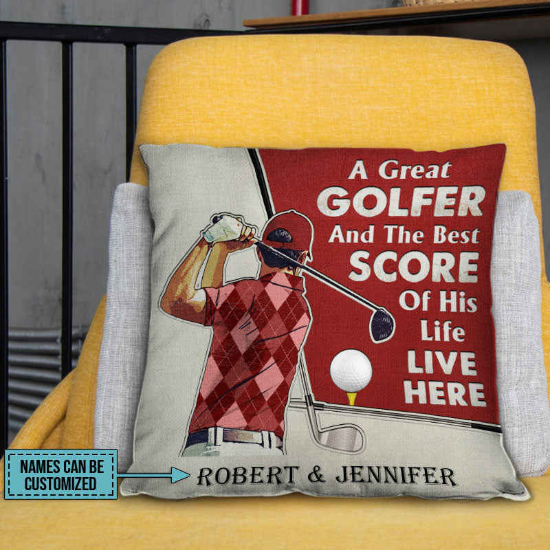 Personalized Golf Couple Golfer Best Score Live Color Customized Pillow