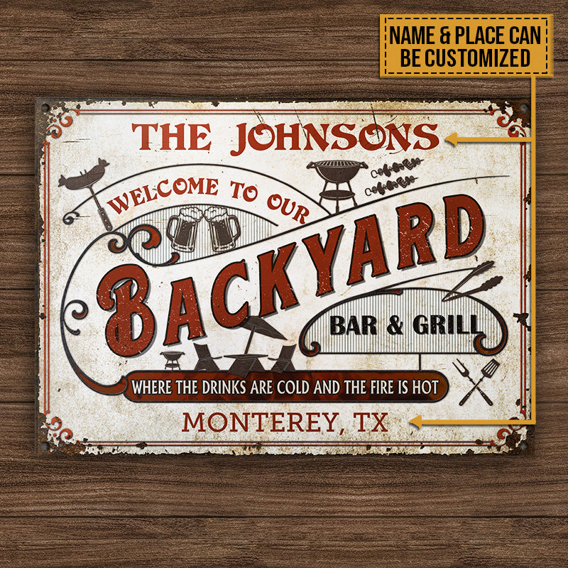 Personalized Grilling Backyard Bar & Grill Custom Classic Metal Signs