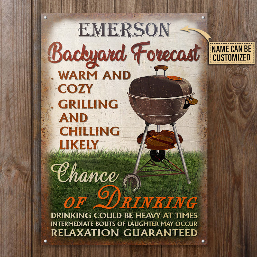 Personalized Grilling Backyard Forecast Warm Cozy Customized Classic Metal Signs