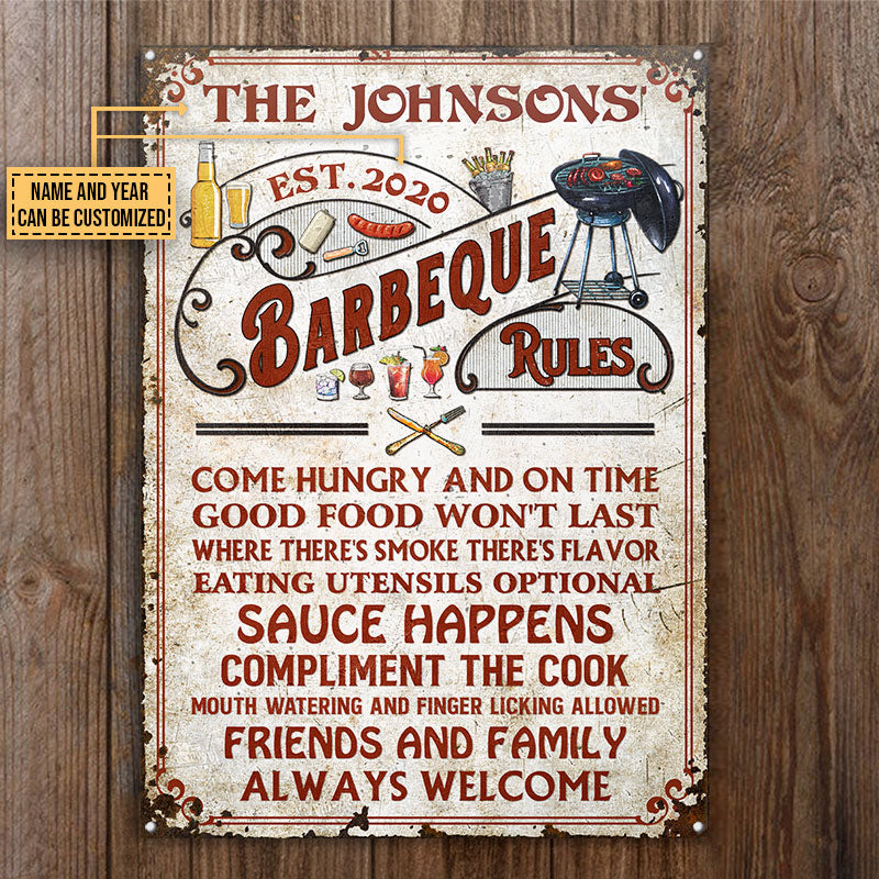 Personalized Grilling Barbeque Rules Custom Classic Metal Signs