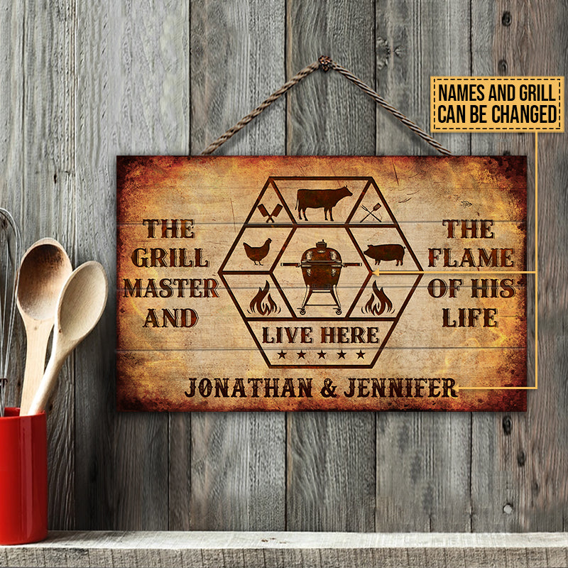 Personalized Grilling Grill Master Best Flame Custom Wood Rectangle Sign