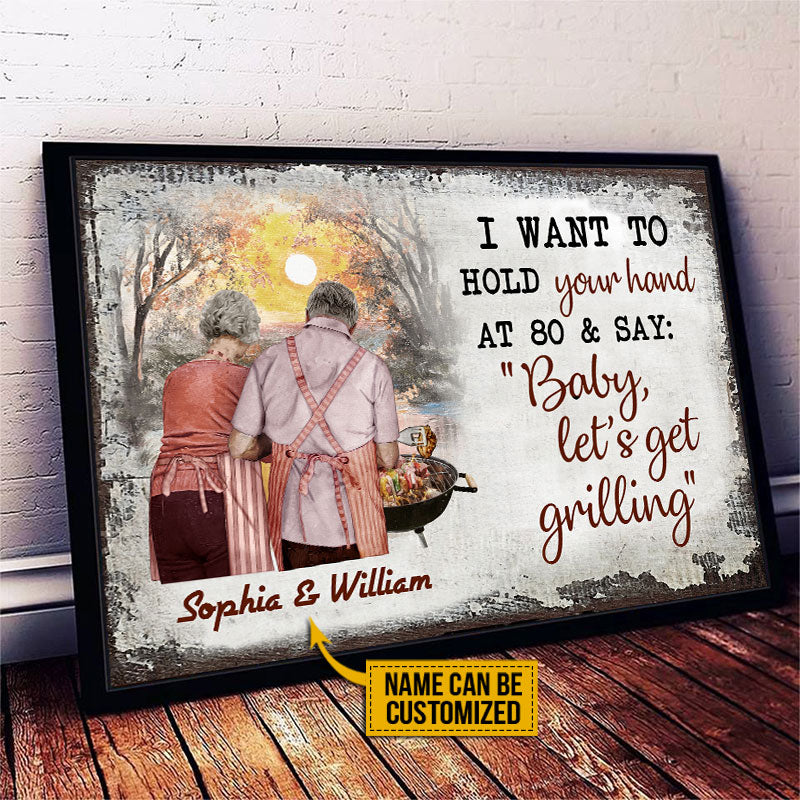 Personalized Grilling Old Couple Hold Your Hand Custom Poster