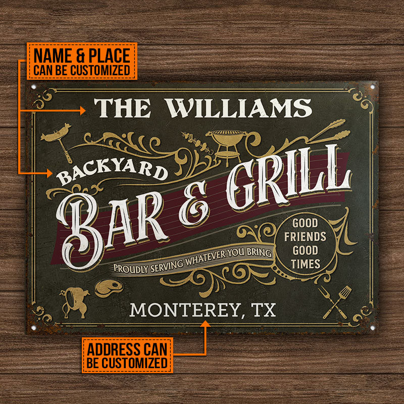 Personalized Grilling Vintage Bar & Grill Customized Classic Metal Signs