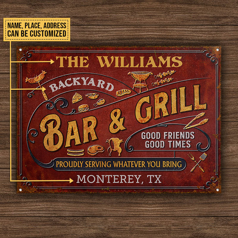 Personalized Grilling Vintage Red Bar & Grill Classic Metal Signs