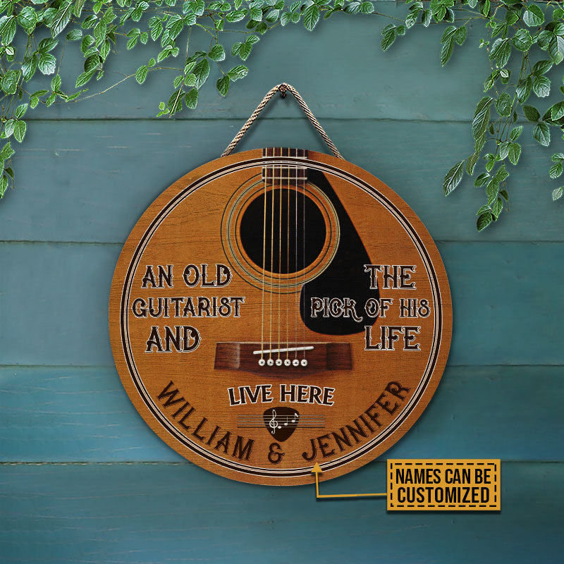 Personalized Guitarist The Pick Of His Life Customized Wood Circle Sign