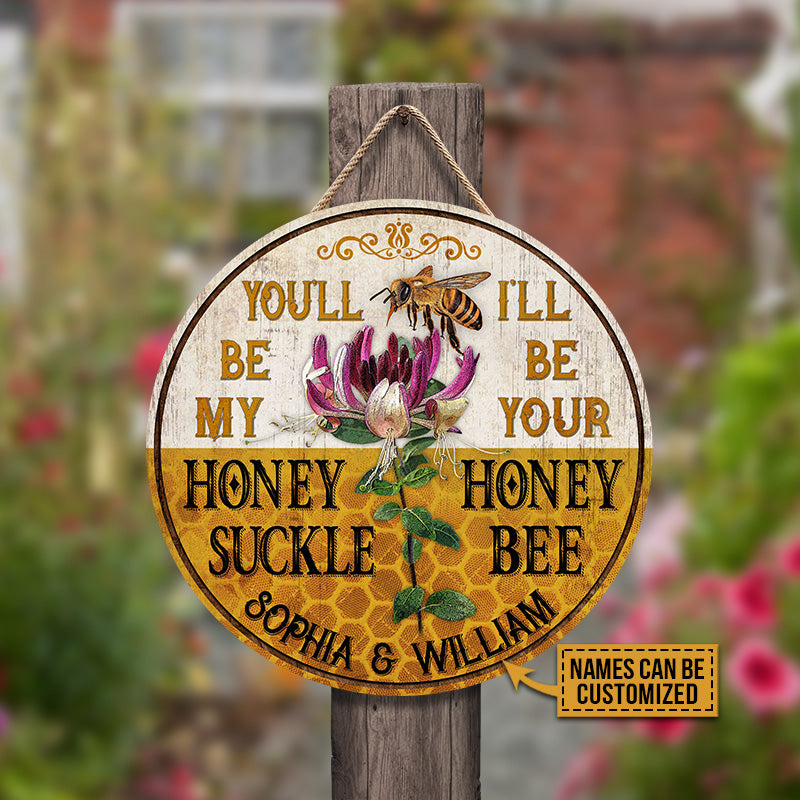Personalized Honey Bee My Honey Suckle Customized Wood Circle Sign