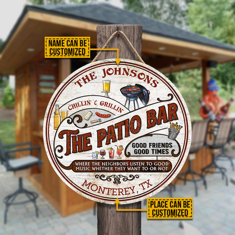 Personalized Patio Grilling Red Listen To The Good Music Chillin Custom Wood Circle Sign