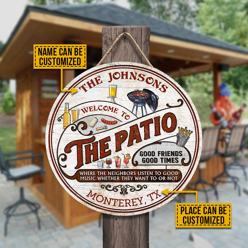 Personalized Patio Grilling Red Listen To The Good Music Custom Wood Circle Sign