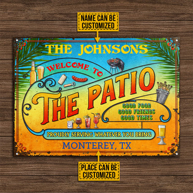 Personalized Patio Grilling Summer Good Food Good Friends Custom Classic Metal Signs