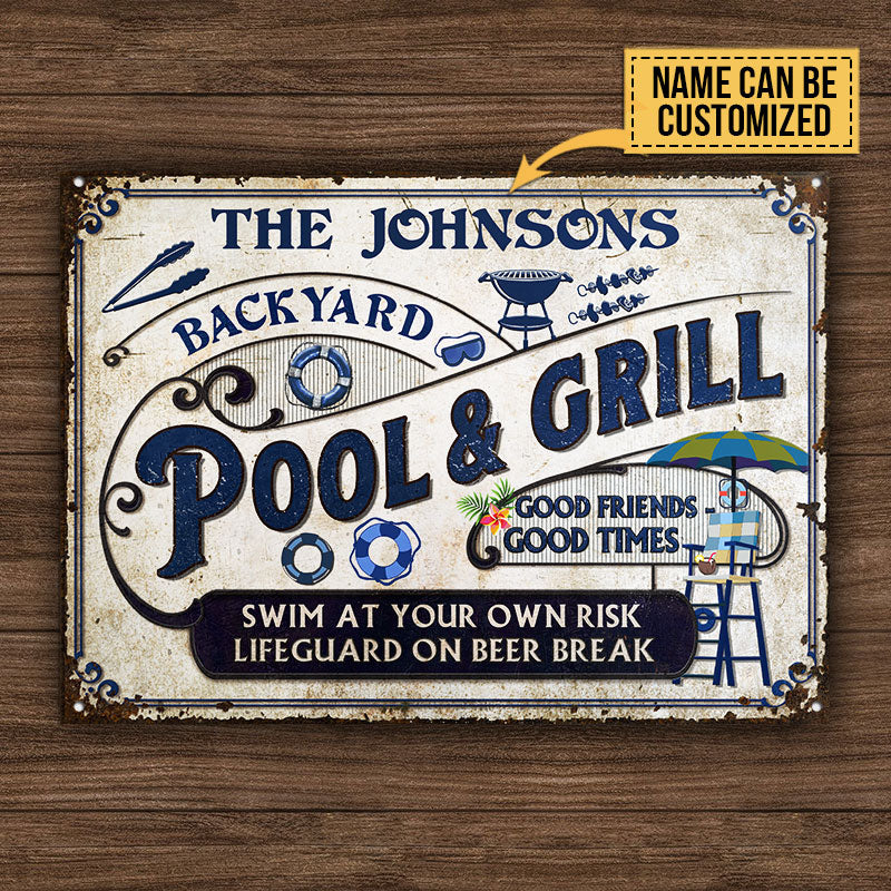 Personalized Pool Grilling Backyard At Your Own Risk Custom Classic Metal Signs