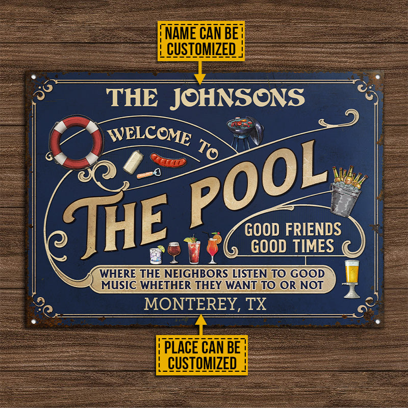 Personalized Pool Grilling Blue Listen To The Good Music Full Custom Classic Metal Signs