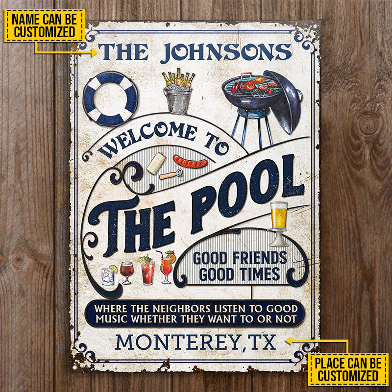 Personalized Pool Grilling Blue Listen To The Good Music Vertical Custom Classic Metal Signs