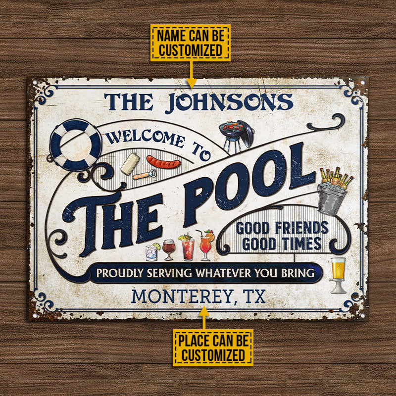 Personalized Pool Grilling Blue Proudly Serving Custom Classic Metal Signs
