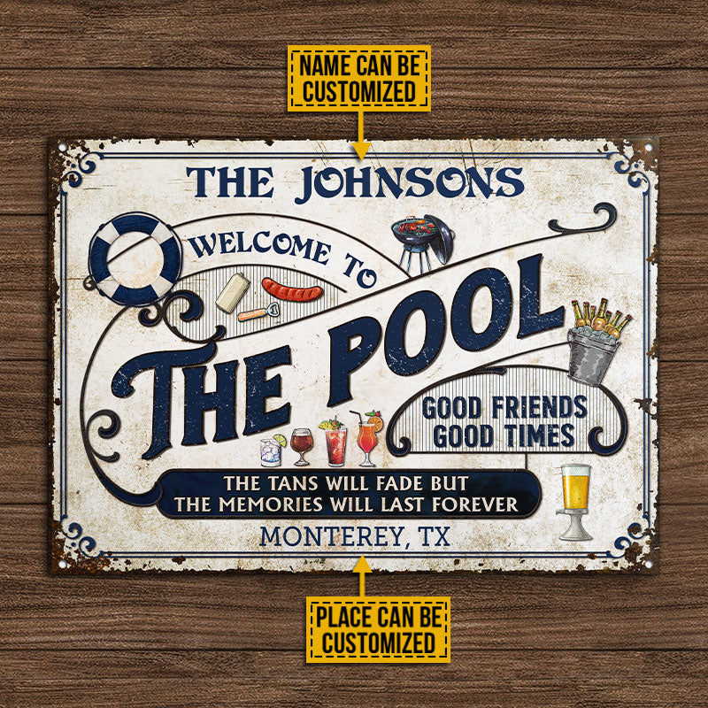 Personalized Pool Grilling Blue The Tans Custom Classic Metal Signs