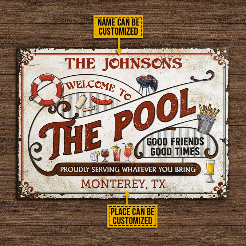 Personalized Pool Grilling Red Proudly Serving Custom Classic Metal Signs