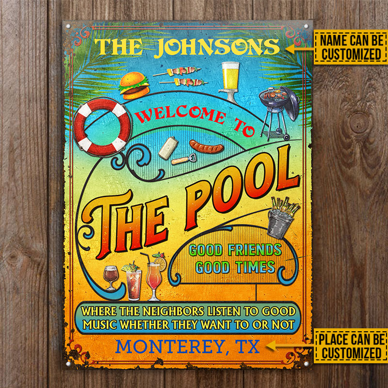 Personalized Pool Grilling Summer Listen To The Good Music Vertical Custom Classic Metal Signs