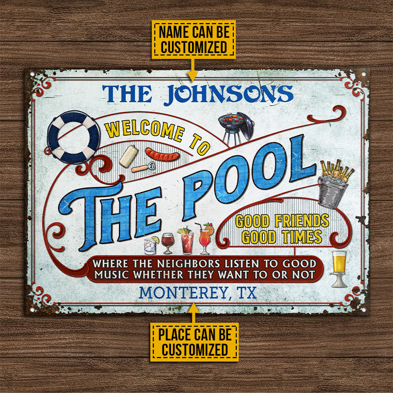 Personalized Pool Grilling Swimming Listen To The Good Music Custom Classic Metal Signs