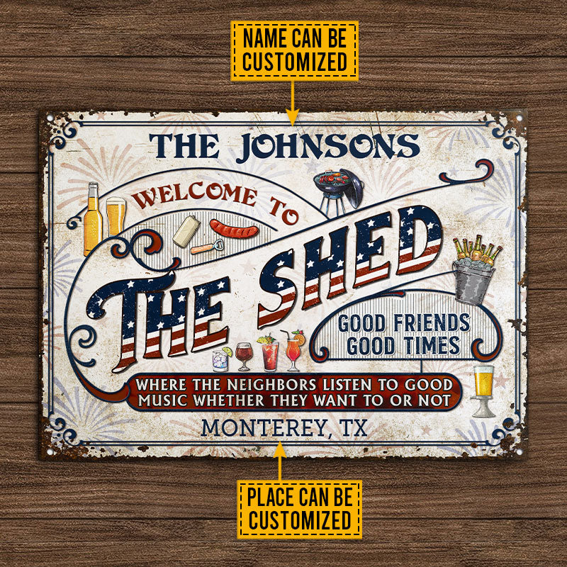 Personalized Shed Grilling Stars & Stripes Listen To The Good Music Custom Classic Metal Signs