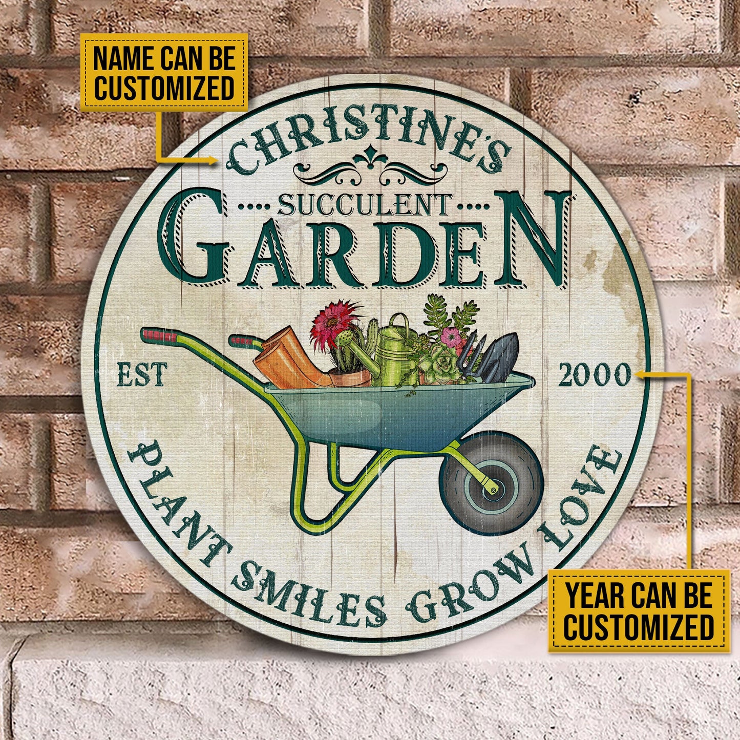 Personalized Succulent Plant Smiles Grow Customized Wood Circle Sign