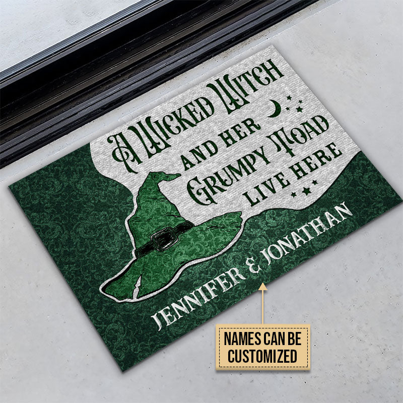 Personalized Witch Grumpy Toad Live Here Customized Doormat