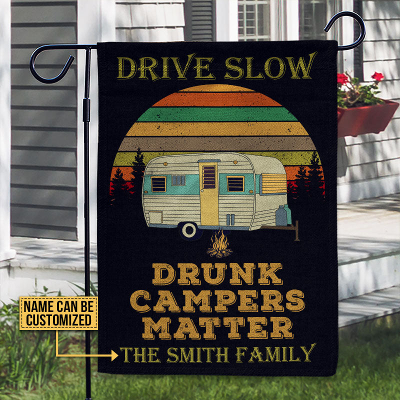 Personalized Camping Retro Sun Drunk Camper Customized Flag