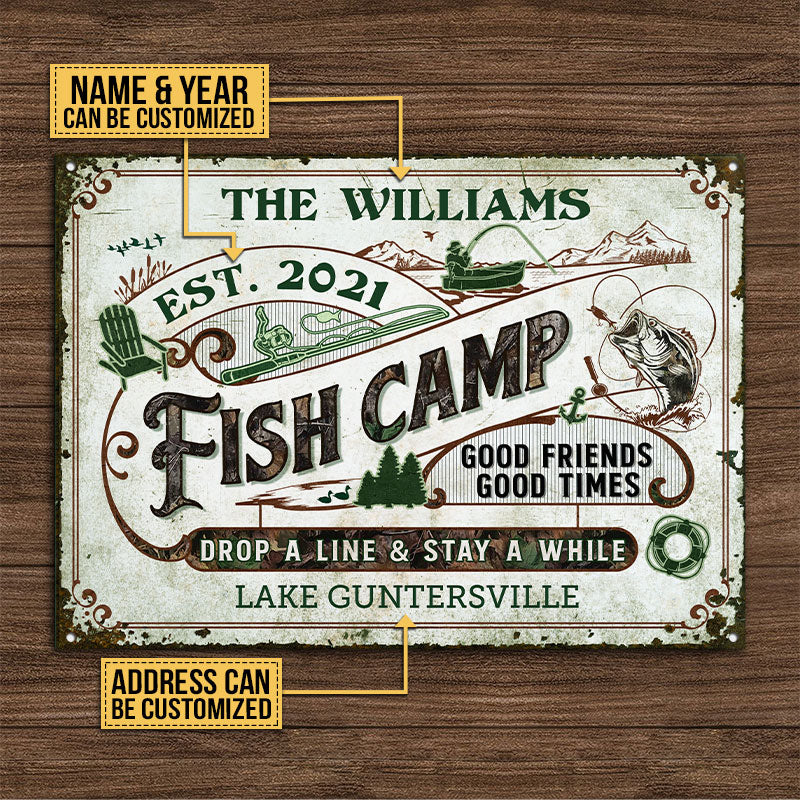 Personalized Fish Camp Stay A While Custom Classic Metal Signs