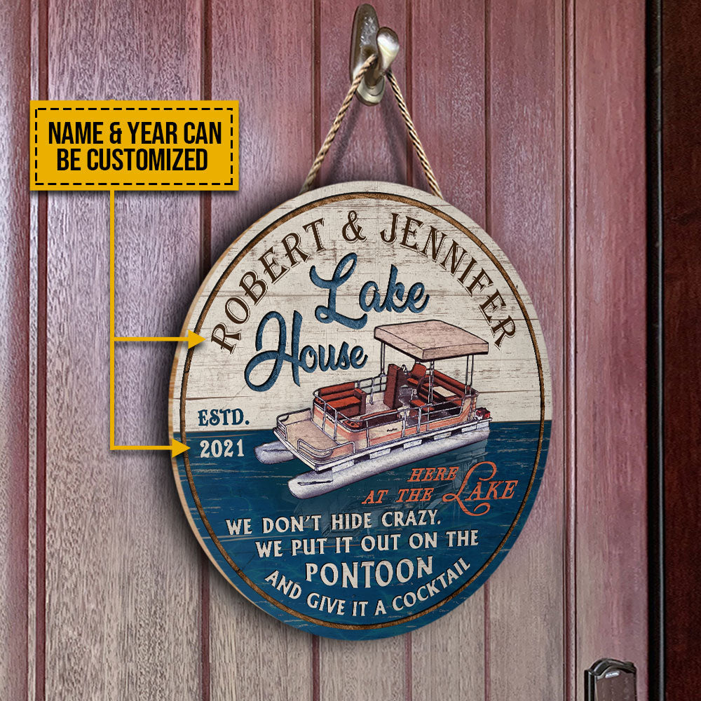 Personalized Pontoon Lake Here Customized Wood Circle Sign