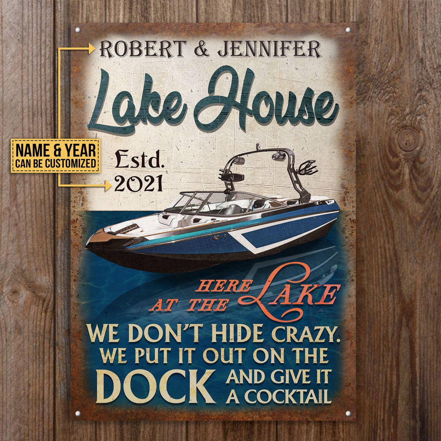 Personalized Wake Boat Lake Crazy Customized Classic Metal Signs
