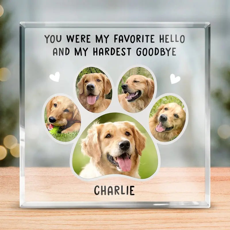 Pet Lovers - You Were My Favorite Hello And My Hardest Goodbye - Personalized Custom Square Shaped Acrylic Plaque - The Next Custom Gift Plaque