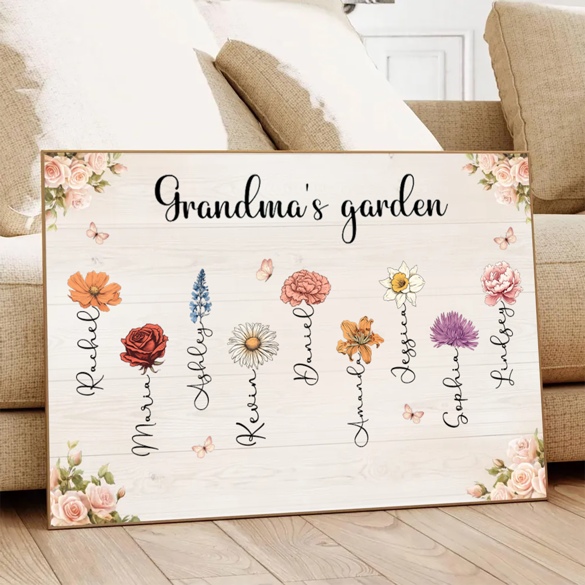 Vintage Grandma's Garden Birth Month Flowers Personalized Poster, Mother's Day Gift For Grandma, Mom