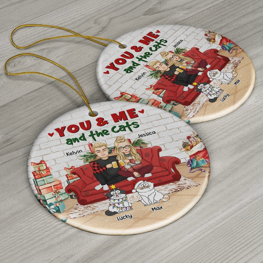 You And Me And The Cats Christmas - Personalized Circle Acrylic Ornament