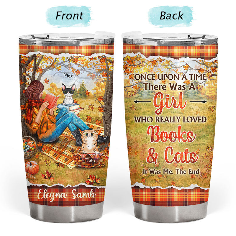 Reading Cats Girl Once Upon A Time - Personalized Custom Tumbler