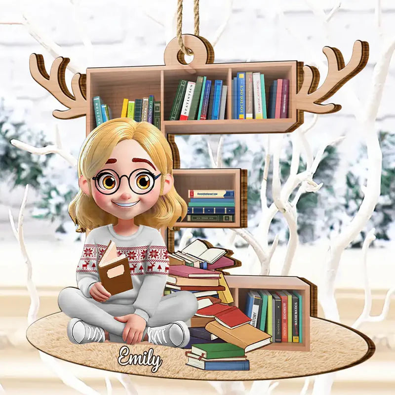 Reading Girl Monogram Bookish Keepsake - Personalized Circle Acrylic Ornament