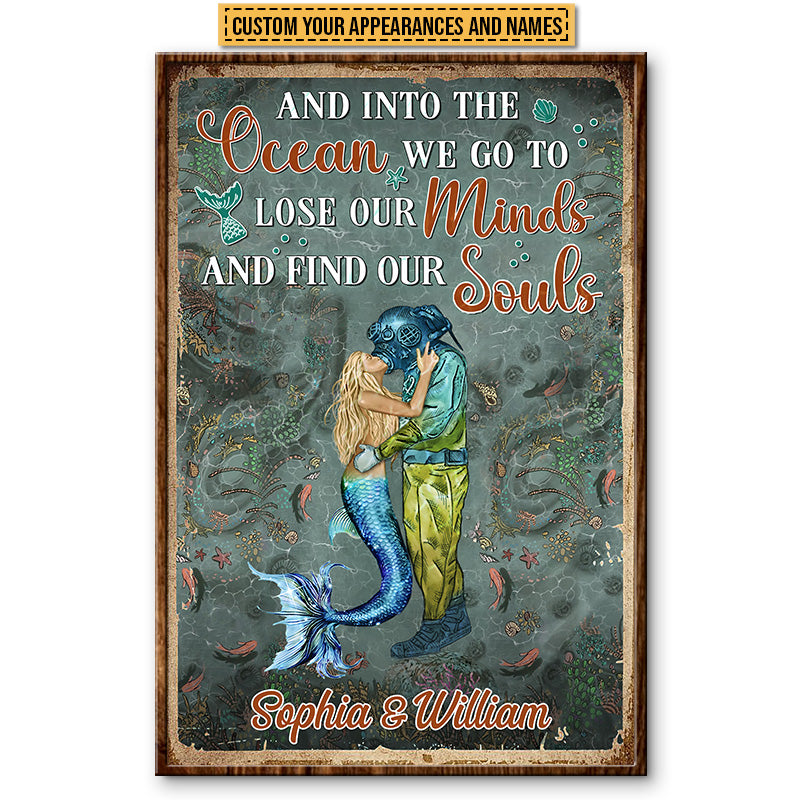 Scuba Diving And Mermaid Couple And Into The Ocean Custom Poster, Couple Gift, Wall Art For Couple