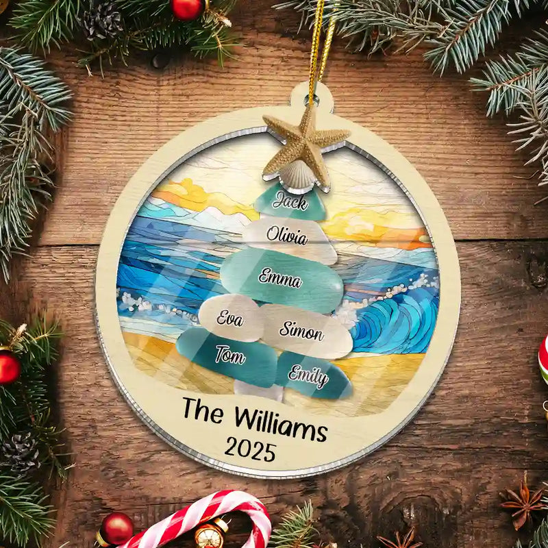 Sea Glass Christmas Tree - Personalized Acrylic Suncatcher Ornament