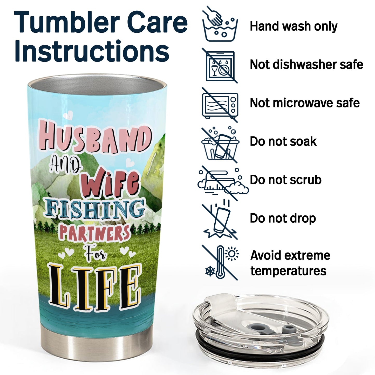 Husband And Wife Fishing Partners For Life - Gift for Couples - Personalized Custom Tumbler