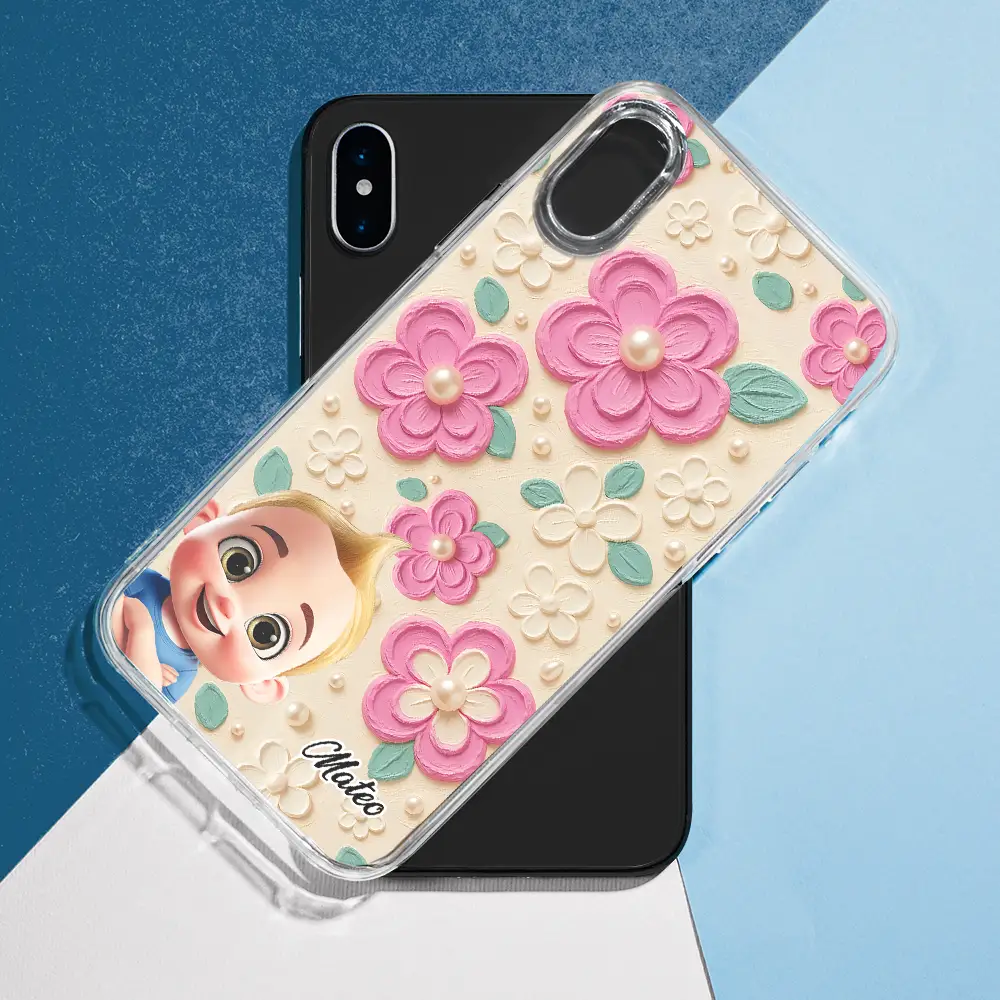 Grandma's Mom's Kids 3D Effect Flower Pattern - Personalized Clear Phone Case