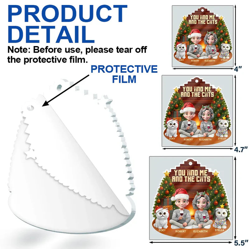 3D Effect Sitting Couple You And Me And The Cat - Personalized Custom Shaped Acrylic Ornament
