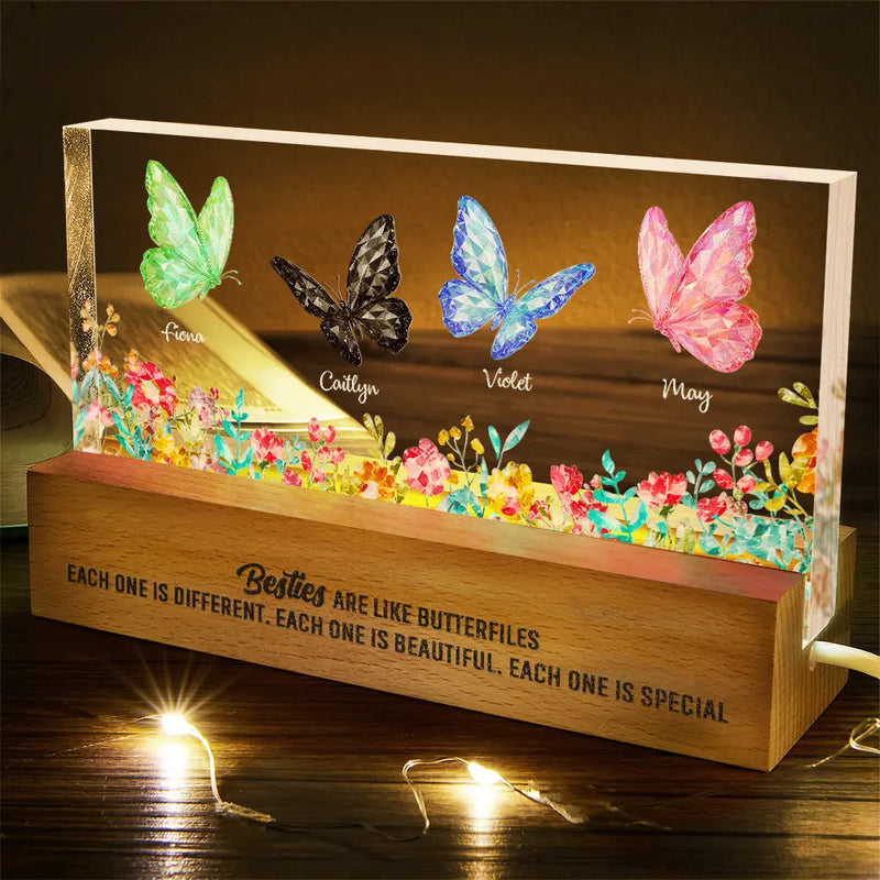 Besties Sisters Friends With Crystal Butterfly Effect - Personalized Rectangle LED Light