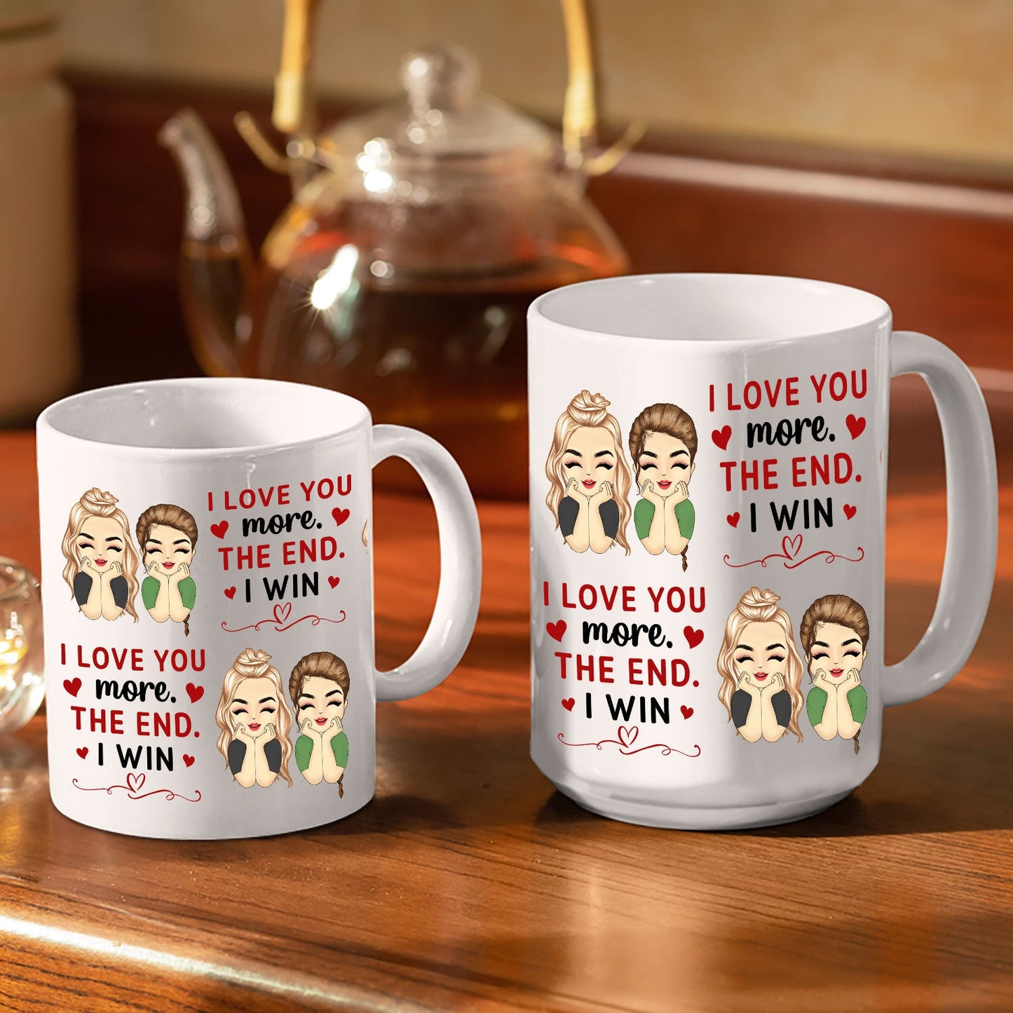 Chibi Couple I Love You More The End I Win - Anniversary Gift For Spouse, Husband, Wife - Personalized White Edge-to-Edge Mug