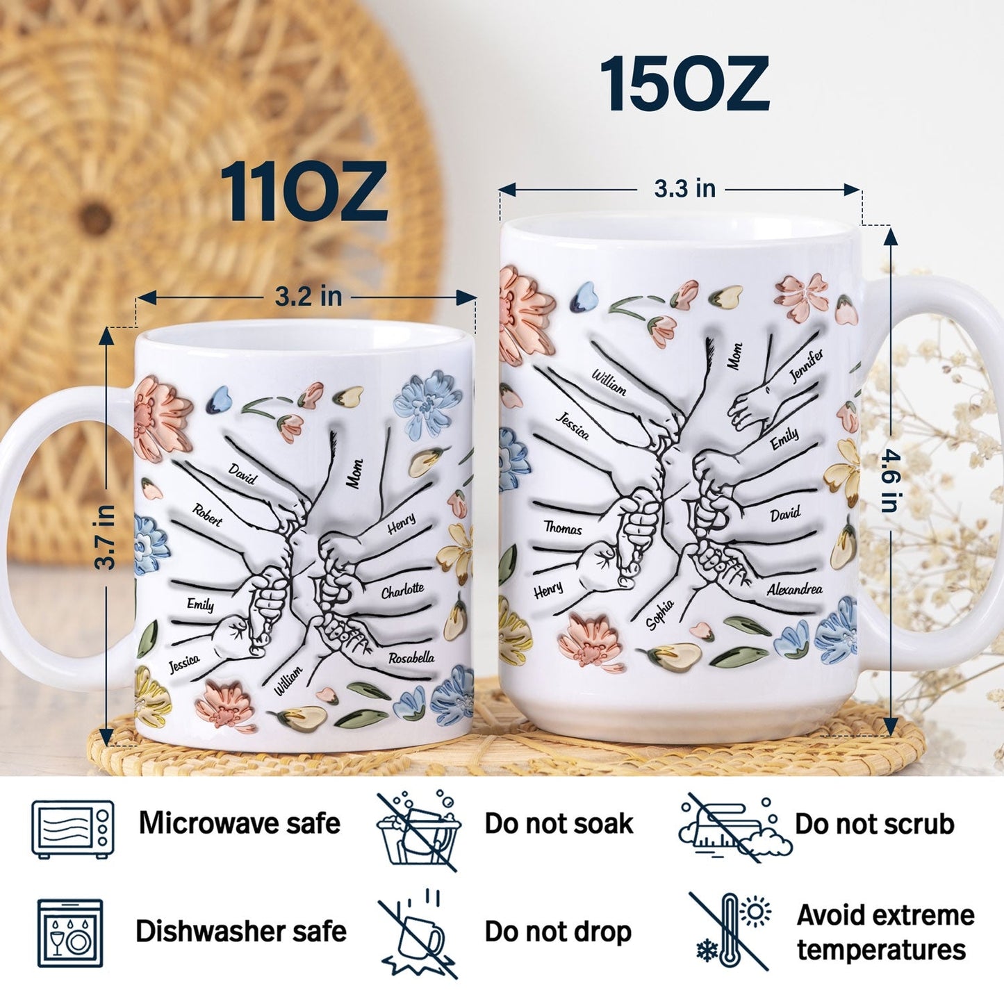 Fist Bump, A Bond That Can Never Be Broken - Gift For Dad, Grandpa, Mom, Grandma - 3D Inflated Effect Printed Mug, Personalized White Edge-to-Edge Mug