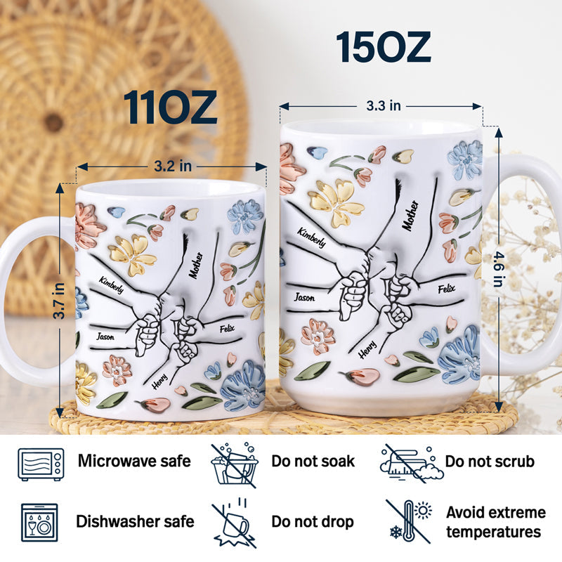 Hand In Hand, I Will Always Protect You - Gift For Mom, Grandma - 3D Inflated Effect Printed Mug, Personalized White Edge-to-Edge Mug