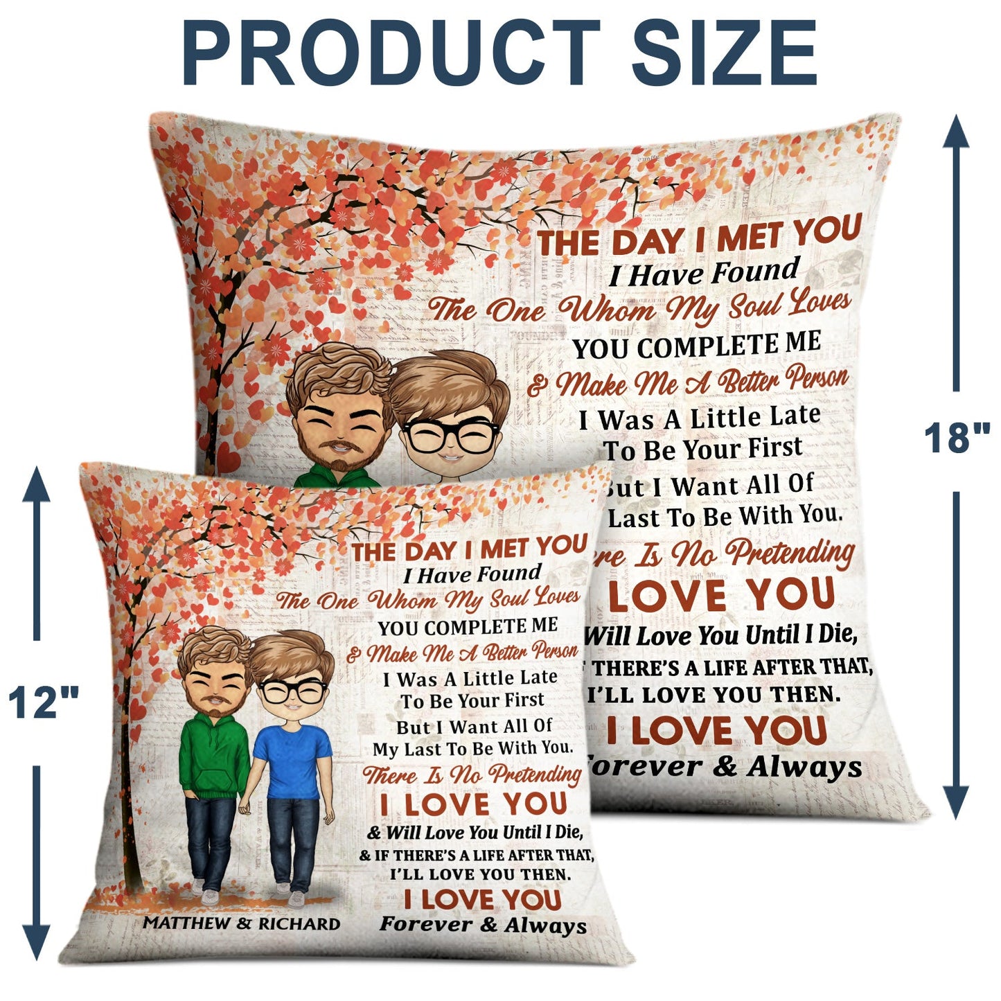 Family Chibi Couple The Day I Met You Husband & Wife - Gift For Couples - Personalized Custom Pillow