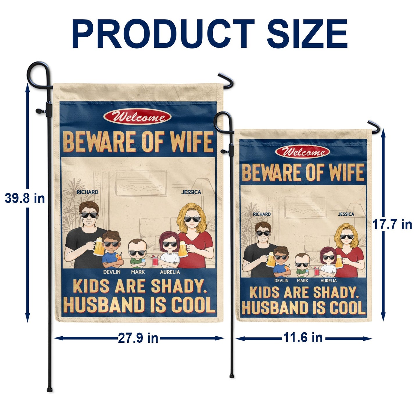 Beware Of Wife Kids Are Shady Husband Is Cool Couple Husband Wife Family - Personalized Custom Flag