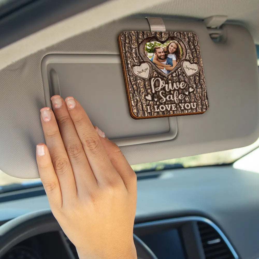 Custom Photo Drive Safe I Love You Engraved Tree - Personalized Custom Shaped Car Visor Clip