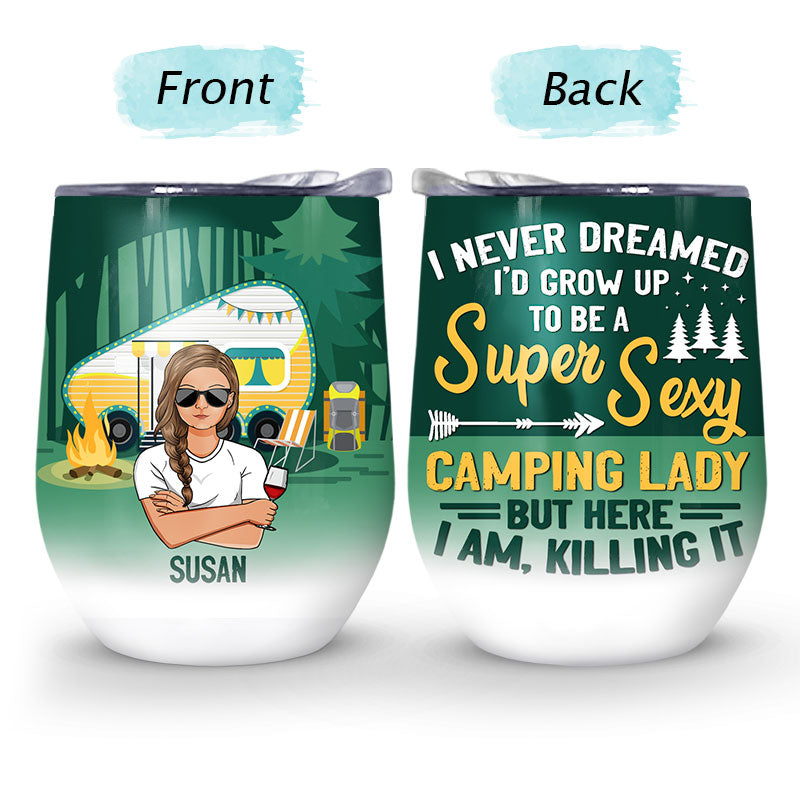 Super Sexy Camping Lady - Personalized Custom Wine Tumbler